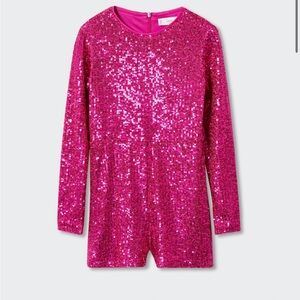 Mango Kids Pink Sequin Romper Shorts Pantsuit